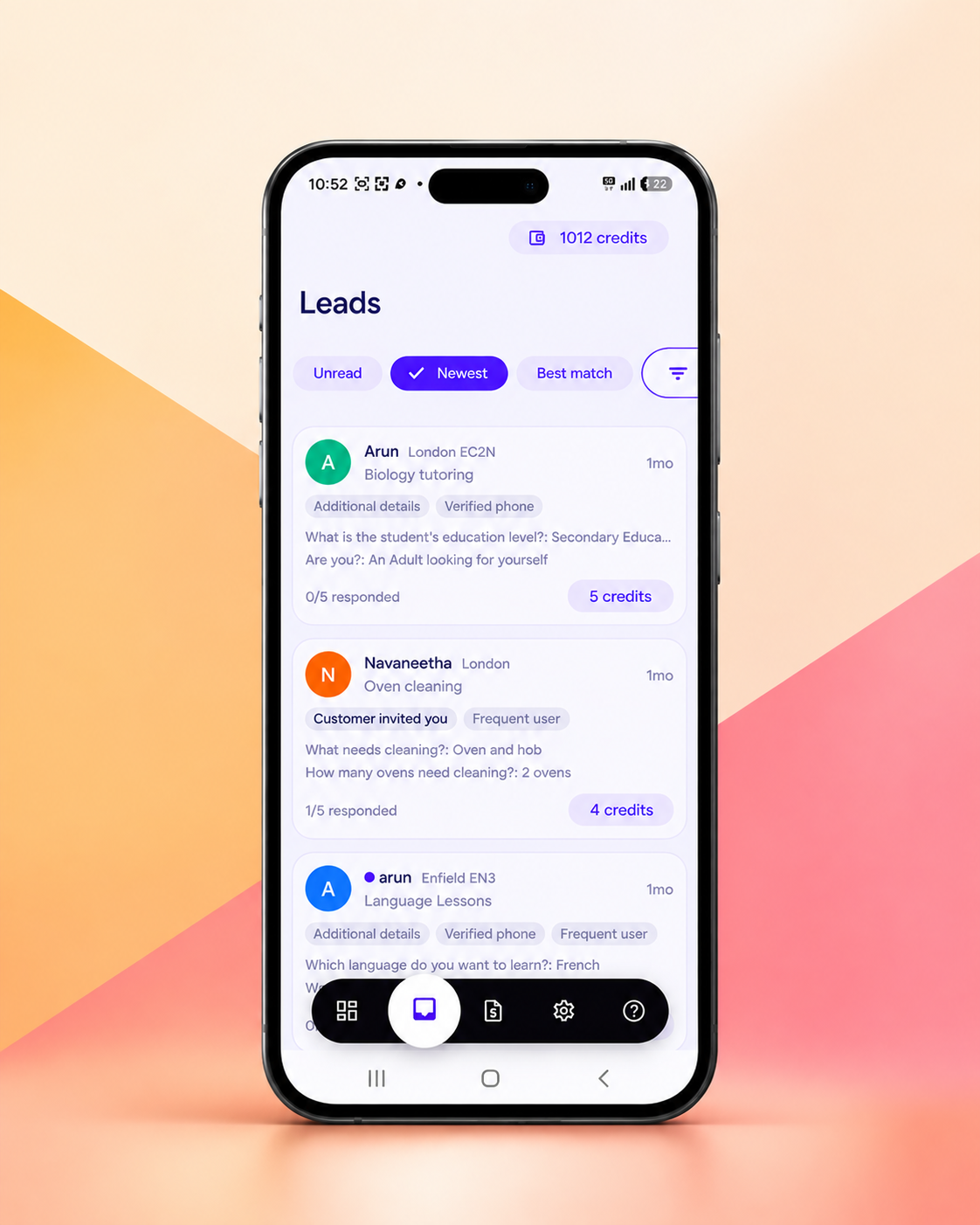 Leads app screens