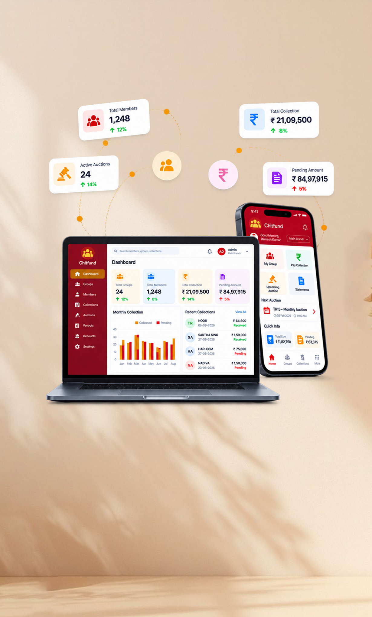 Chit fund management software screens