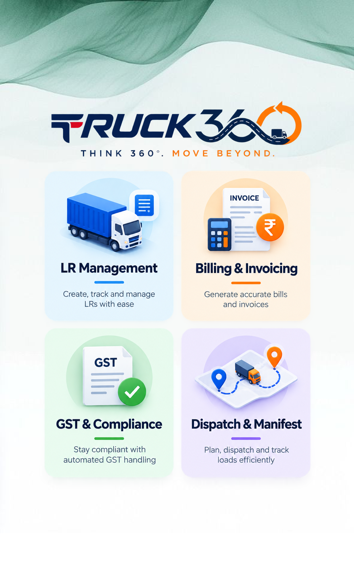 Truck360 transport management software screens